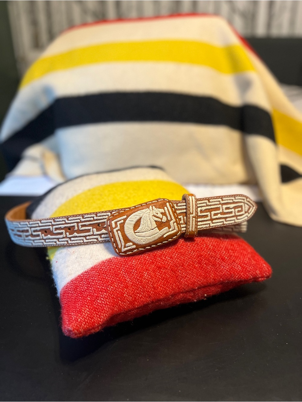 Extra large western Brown & White Embroidered Belt